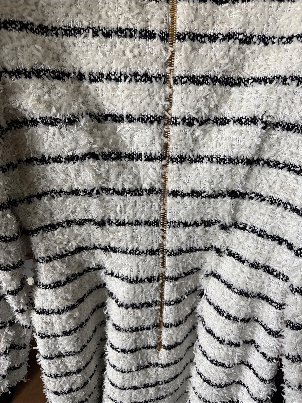 Balmain Black & White Striped Bouclé Pea Coat - Picture 5 of 6